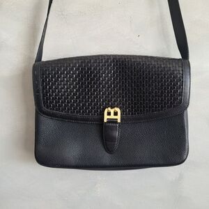 Vintage BALLY Black Woven & Pebbled Leather Shoulder Strap Clutch Bag 11…
